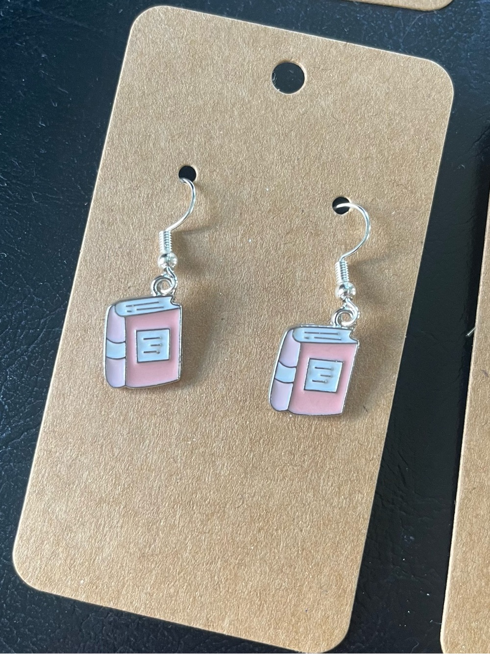 2/$15- Pink Book Charm Dangle Earrings - Handmade